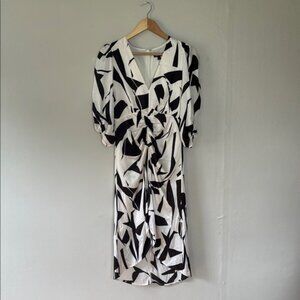 NWOT Express Black and White Wrap Dress with Puff Sleeves S
